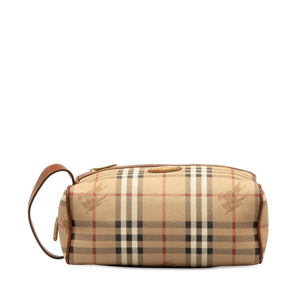 バーバリー ノバチェック シャドーホース セカンドバッグ クラッチバッグ ベージュ ブラウン PVC レザー メンズ BURBERRY 【中古】