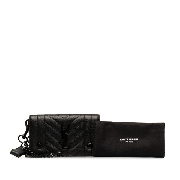 サンローラン YSL Vステッチ ショルダーバッグ チェーンウォレット ブラック レザー レディース SAINT LAURENT 【中古】