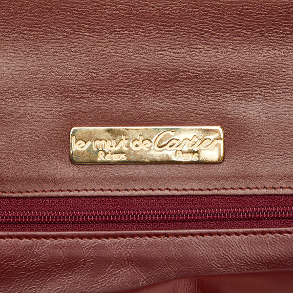 カルティエ マストライン クラッチバッグ セカンドバッグ ワインレッド ボルドー レザー レディース CARTIER 【中古】