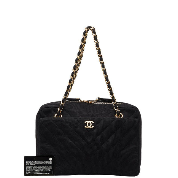 シャネル ココマーク キルティング チェーン トートバッグ ブラック コットン レディース CHANEL 【中古】