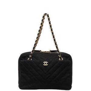 シャネル ココマーク キルティング チェーン トートバッグ ブラック コットン レディース CHANEL 【中古】