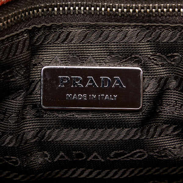 プラダ 三角ロゴプレート ハンドバッグ トートバッグ カーキ ブラウン キャンバス レザー レディース PRADA 【中古】