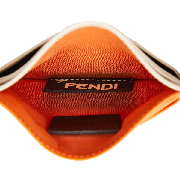 フェンディ スタッズ バイカラー カードケース パスケース 8M0269 オレンジ ベージュ レザー レディース FENDI 【中古】