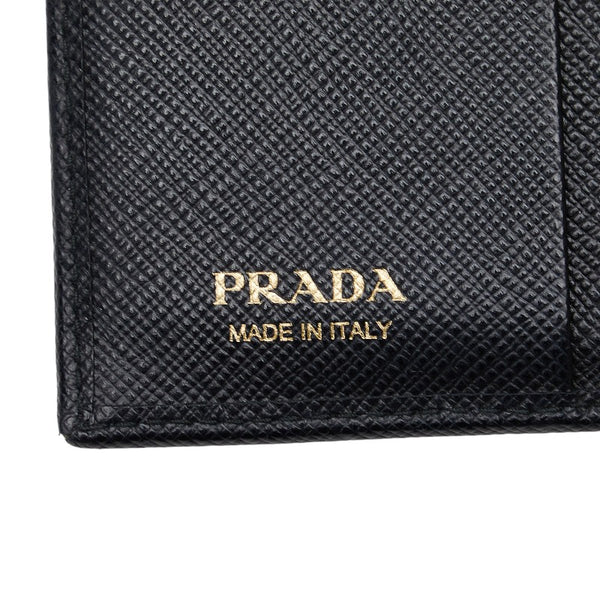 プラダ サフィアーノ 二つ折り財布 1MV204 ブラック ゴールド レザー レディース PRADA 【中古】