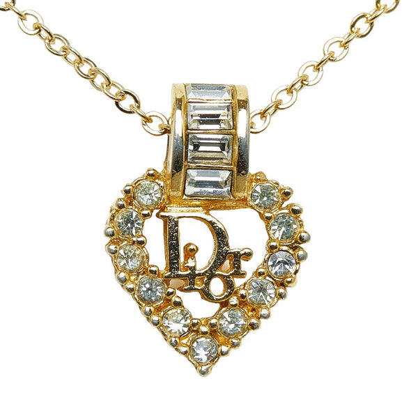 ディオール ロゴ ハート ラインストーン  ネックレス ゴールド メッキ レディース Dior 【中古】