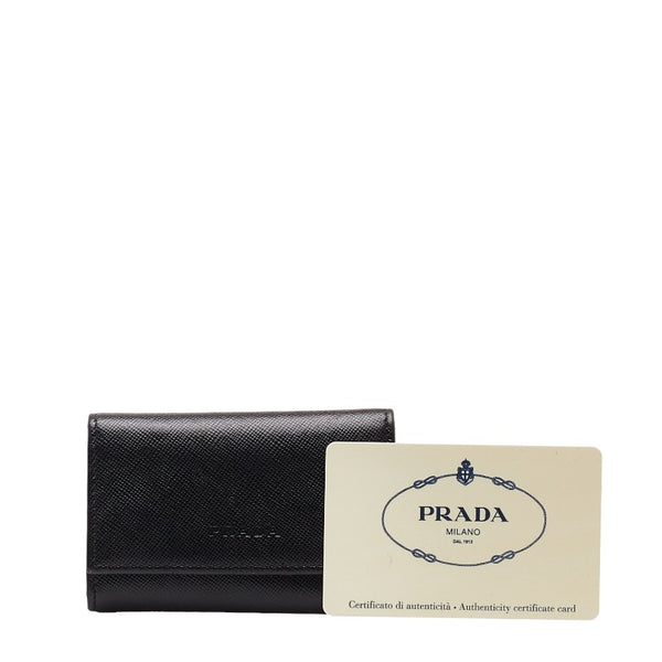 プラダ サフィアーノ キーケース 6連 M25U ブラック レザー レディース PRADA 【中古】