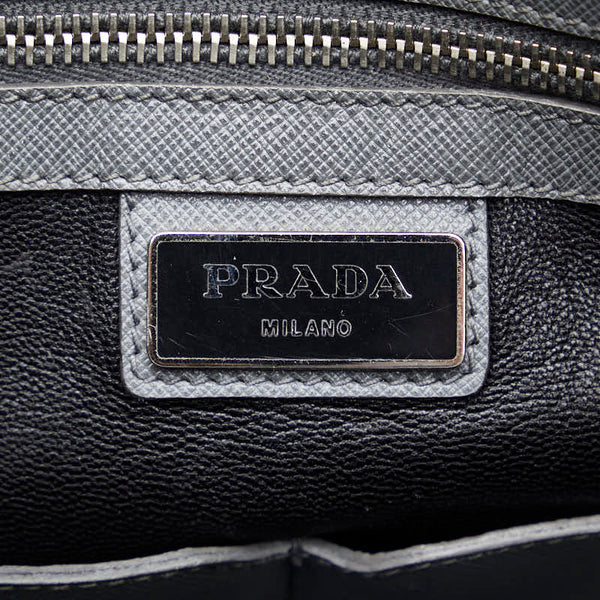 プラダ 三角ロゴプレート サフィアーノ ハンドバッグ トートバッグ グレー レザー レディース PRADA 【中古】