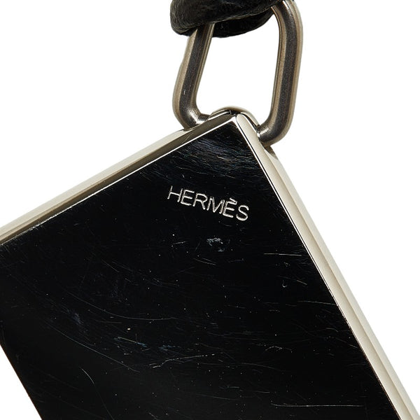 エルメス ドッグタグ ネックレス シルバー ブラック メタル レディース HERMES 【中古】