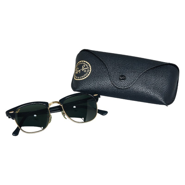 レイバン CLUBMASTER クラブマスター ウェリントン サングラス RB3016F W0365 ブラック ゴールド プラスチック レディース Ray-Ban 【中古】