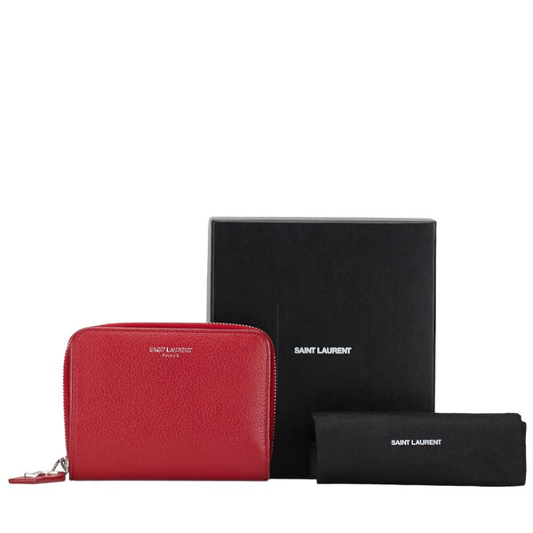 サンローラン YSLロゴ 二つ折り財布 コンパクトウォレット GUE414661 レッド レザー レディース SAINT LAURENT 【中古】