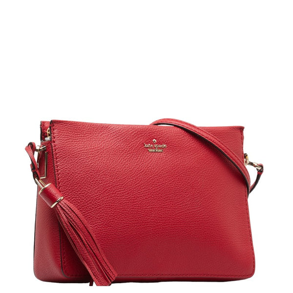 ケイトスペード ロゴ タッセル ショルダーバッグ レッド レザー レディース Kate Spade 【中古】