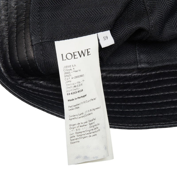 ロエベ デボスロゴ ファスナー バケットハット ブラック レザー レディース LOEWE 【中古】