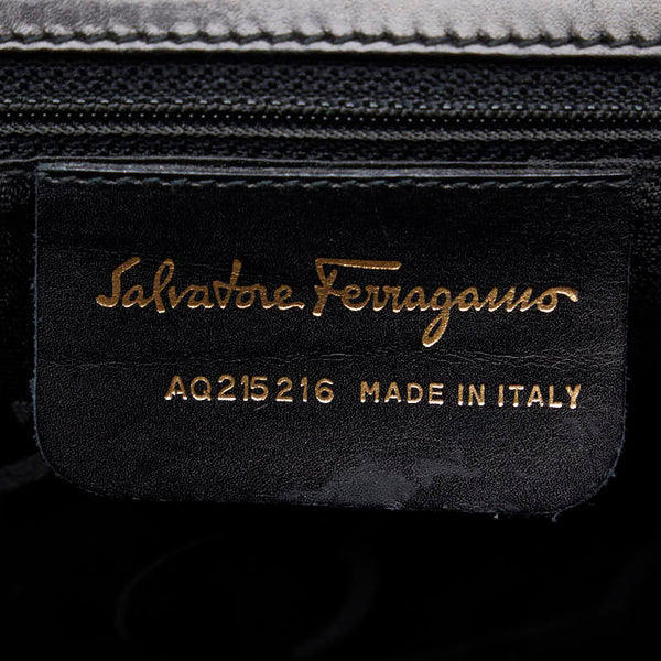 サルヴァトーレフェラガモ ヴァラリボン ハンドバッグ ショルダーバッグ 2WAY ブラック レザー キャンバス レディース Salvatore Ferragamo 【中古】