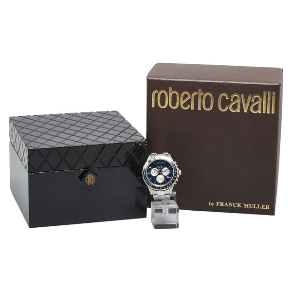 ロベルトカバリ By フランクミュラー 腕時計 RV16014M061 クオーツ ネイビー文字盤 ステンレススチール メンズ Roberto Cavalli 【中古】