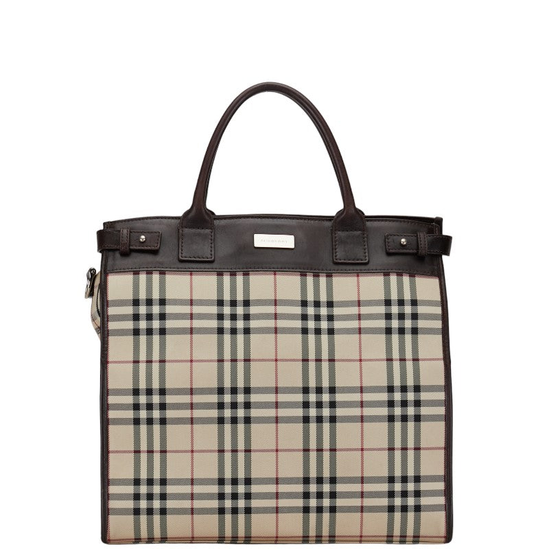 バーバリー ノバチェック ハンドバッグ トートバッグ ベージュ ブラウン キャンバス レザー レディース BURBERRY 【中古】