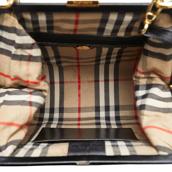 バーバリー ノバチェック シャドーホース ハンドバッグ ショルダーバッグ 2WAY ブラック ゴールド レザー レディース BURBERRY 【中古】