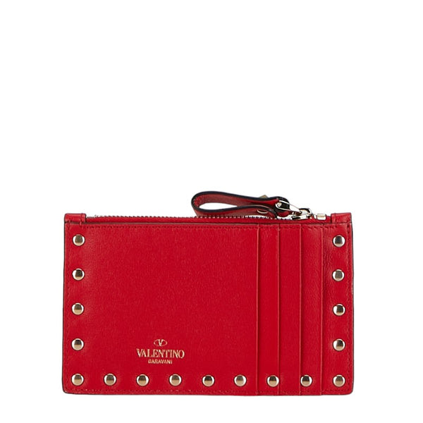 ヴァレンチノ ロックスタッズ コインケース カードケース レッド ゴールド レザー レディース Valentino 【中古】