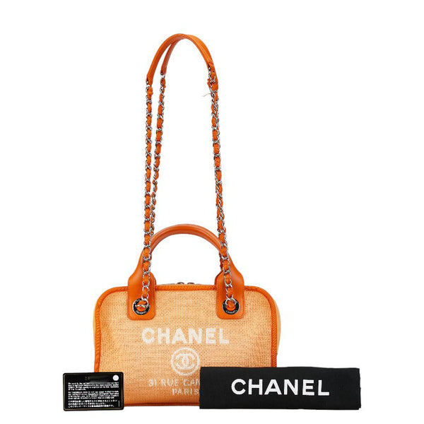 シャネル ココマーク ロゴ ドーヴィル ハンドバッグ ショルダーバッグ 2WAY オレンジ キャンバス レザー レディース CHANEL 【中古】