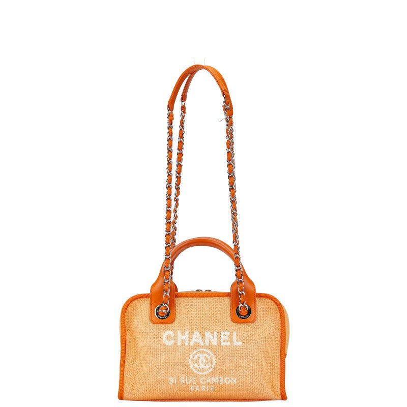 シャネル ココマーク ロゴ ドーヴィル ハンドバッグ ショルダーバッグ 2WAY オレンジ キャンバス レザー レディース CHANEL 【中古】