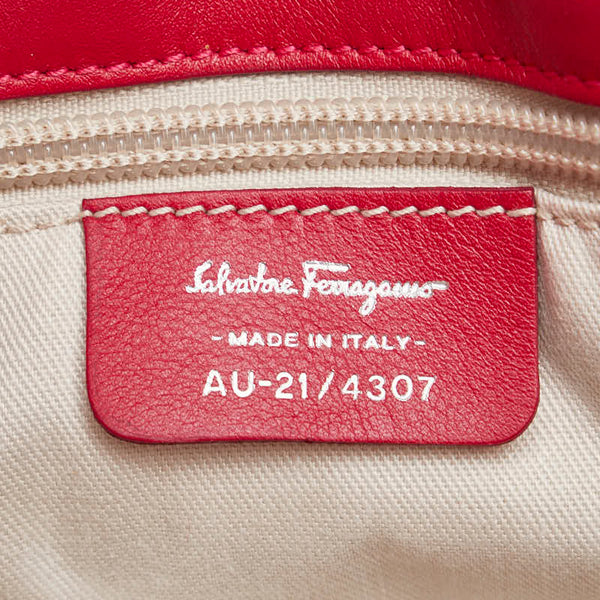 サルヴァトーレフェラガモ ハンドバッグ ピンク レッド キャンバス レザー レディース Salvatore Ferragamo 【中古】