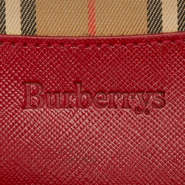 バーバリー ノバチェック シャドーホース ハンドバッグ ブラウン レッド キャンバス レザー レディース BURBERRY 【中古】