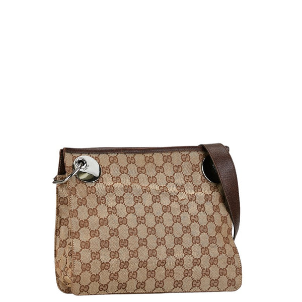 グッチ GGキャンバス 斜め掛け ショルダーバッグ 120841 ベージュ ブラウン キャンバス レザー レディース GUCCI 【中古】