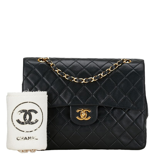 シャネル マトラッセ25 ココマーク ダブルフラップ チェーン ショルダーバッグ ブラック ラムスキン レディース CHANEL 【中古】