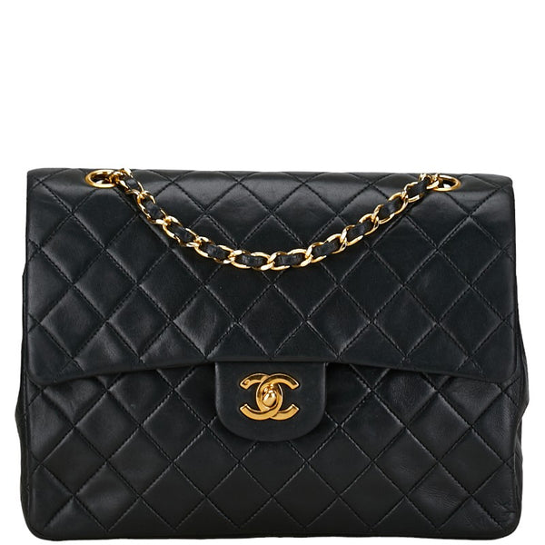 シャネル マトラッセ25 ココマーク ダブルフラップ チェーン ショルダーバッグ ブラック ラムスキン レディース CHANEL 【中古】