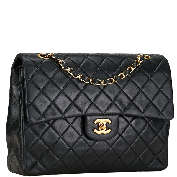 シャネル マトラッセ25 ココマーク ダブルフラップ チェーン ショルダーバッグ ブラック ラムスキン レディース CHANEL 【中古】