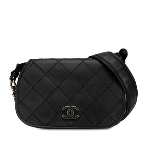 シャネル ココマーク チェーン ショルダーバッグ ブラック シルバー レザー レディース CHANEL 【中古】