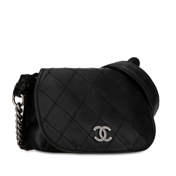 シャネル ココマーク チェーン ショルダーバッグ ブラック シルバー レザー レディース CHANEL 【中古】