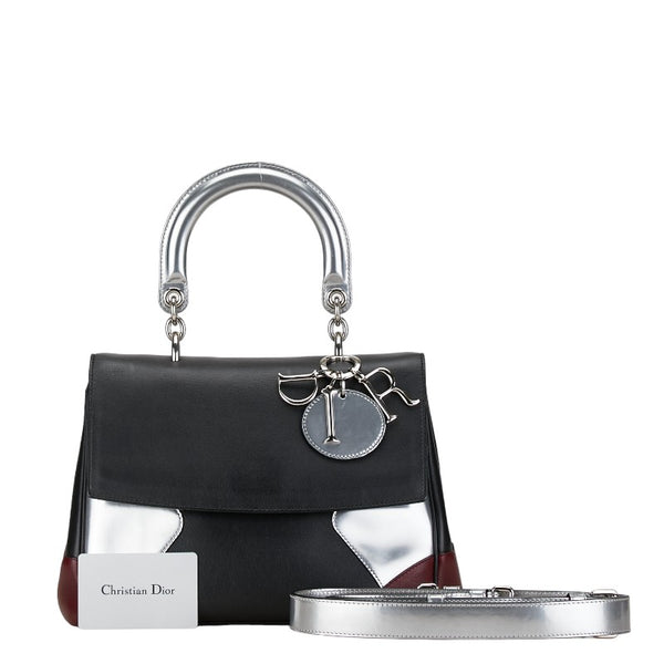 ディオール ビーディオール ハンドバッグ ショルダーバッグ 2WAY ブラック シルバー ワインレッド レザー レディース Dior 【中古】