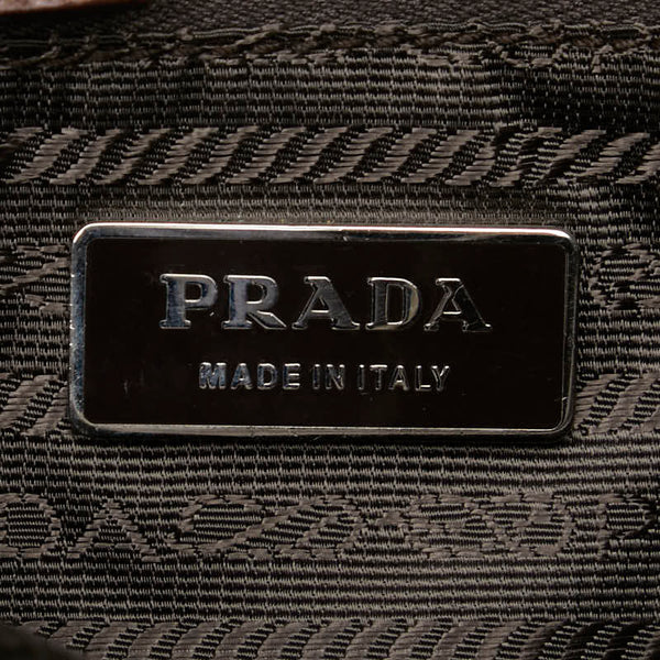 プラダ 三角ロゴプレート 斜め掛け ショルダーバッグ カーキ ブラウン ナイロン レザー レディース PRADA 【中古】