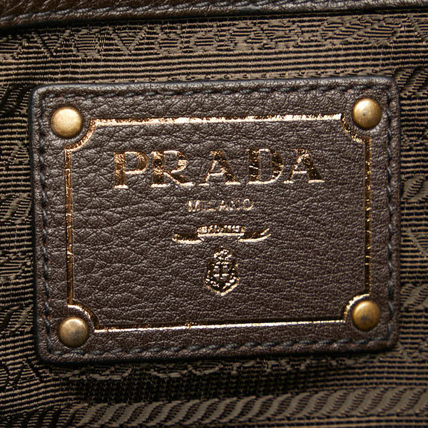 プラダ 三角ロゴプレート ハンドバッグ ショルダーバッグ 2WAY ブラック ブラウン ナイロン レザー レディース PRADA 【中古】