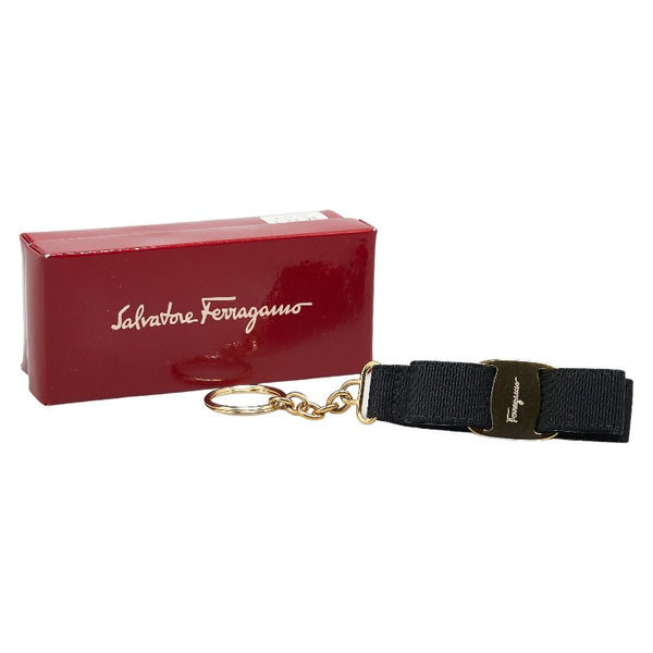 サルヴァトーレフェラガモ ヴァラリボン キーリング キーホルダー チャーム ブラック キャンバス レディース Salvatore Ferragamo 【中古】