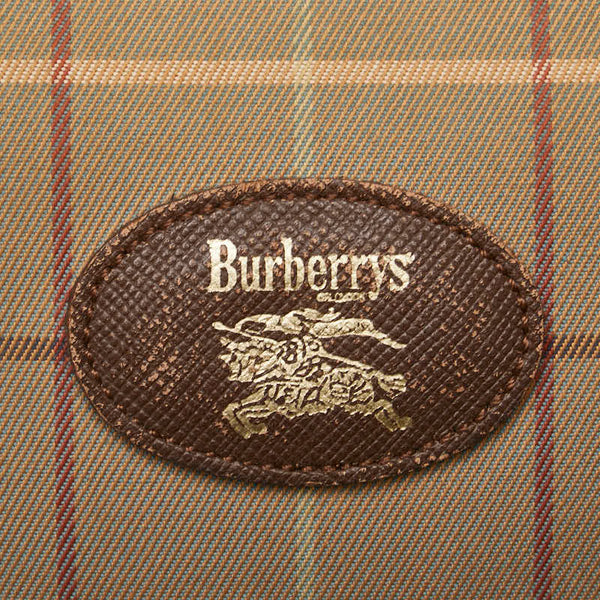 バーバリー チェック シャドーホース ポーチ ベージュ ブラウン キャンバス レザー レディース BURBERRY 【中古】