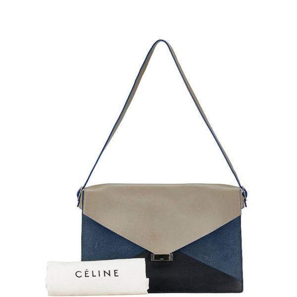 セリーヌ ダイヤモンドクラッチ ショルダーバッグ グレージュ ネイビー レザー スウェード レディース CELINE 【中古】