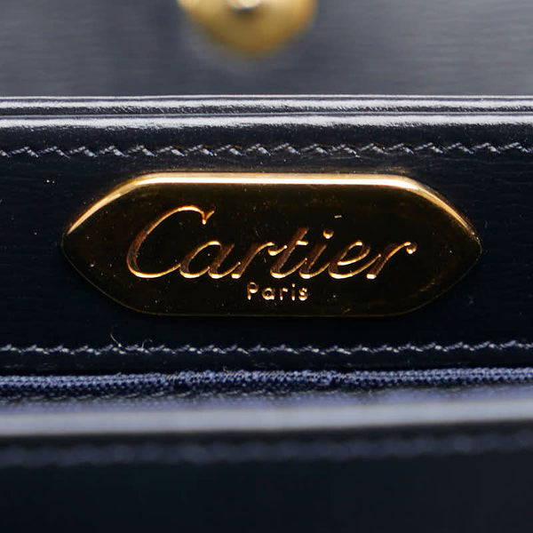 カルティエ サファイアライン セカンドバッグ クラッチバッグ ブラック ゴールド レザー レディース CARTIER 【中古】