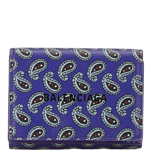 バレンシアガ CASH MINI WALLET ロゴ ペイズリー 三つ折り財布 コンパクトウォレット 594312 パープル レザー レディース BALENCIAGA 【中古】