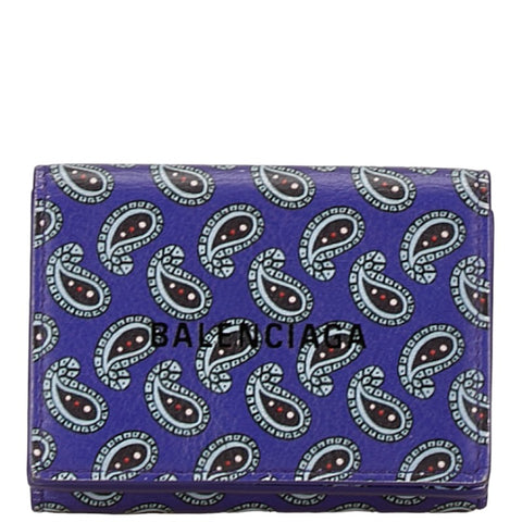 バレンシアガ CASH MINI WALLET ロゴ ペイズリー 三つ折り財布 コンパクトウォレット 594312 パープル レザー レディース BALENCIAGA 【中古】