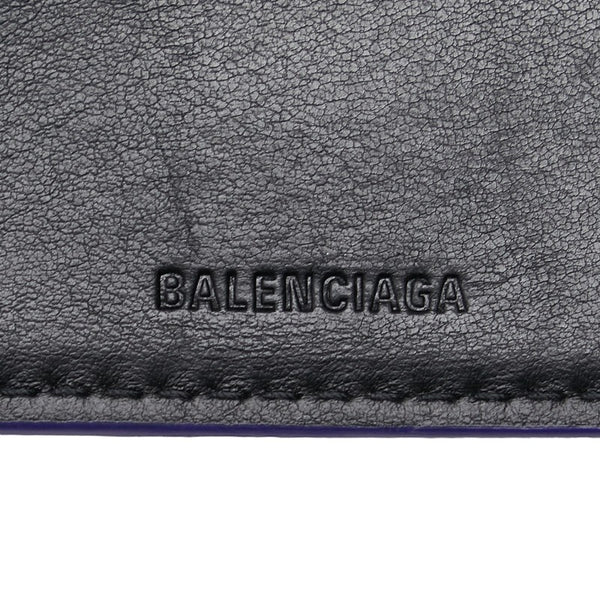 バレンシアガ CASH MINI WALLET ロゴ ペイズリー 三つ折り財布 コンパクトウォレット 594312 パープル レザー レディース BALENCIAGA 【中古】