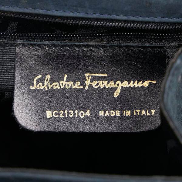 サルヴァトーレフェラガモ ヴァラリボン ハンドバッグ ブラック スウェード レザー レディース Salvatore Ferragamo 【中古】