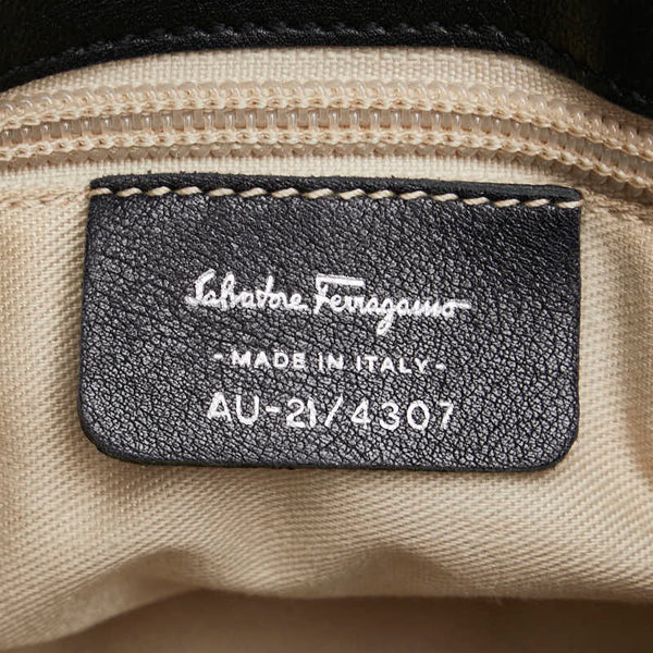 サルヴァトーレフェラガモ ヴァラ ハンドバッグ AU-21 4307 ブラック キャンバス レザー レディース Salvatore Ferragamo 【中古】