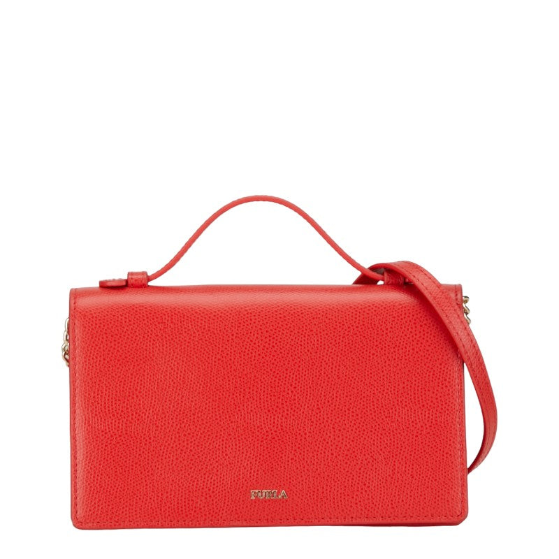 フルラ スクエア チェーン ショルダーバッグ レッド レザー レディース Furla 【中古】