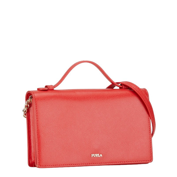 フルラ スクエア チェーン ショルダーバッグ レッド レザー レディース Furla 【中古】