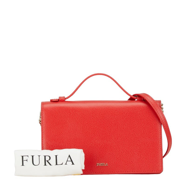 フルラ スクエア チェーン ショルダーバッグ レッド レザー レディース Furla 【中古】