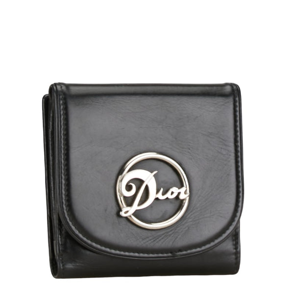 ディオール ロゴ 三つ折り財布 ブラック レザー レディース Dior 【中古】