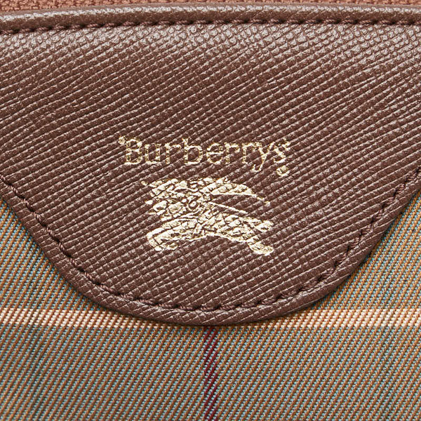 バーバリー チェック セカンドバッグ ポーチ  ブラウン カーキ キャンバス レザー レディース BURBERRY 【中古】