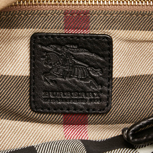 バーバリー ノバチェック シャドーホース トートバッグ ハンドバッグ ブラック レザー レディース BURBERRY 【中古】