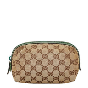 グッチ GGキャンバス ポーチ 29595 ベージュ グリーン キャンバス レザー レディース GUCCI 【中古】